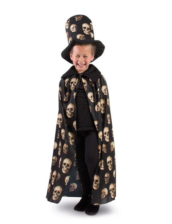 Photo du produit Cape têtes de mort et haut de forme enfant Halloween