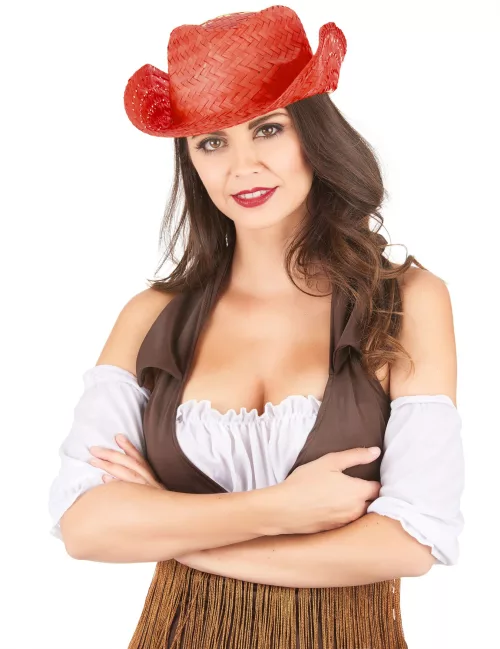 Photo du produit Chapeau de paille Western rouge adulte