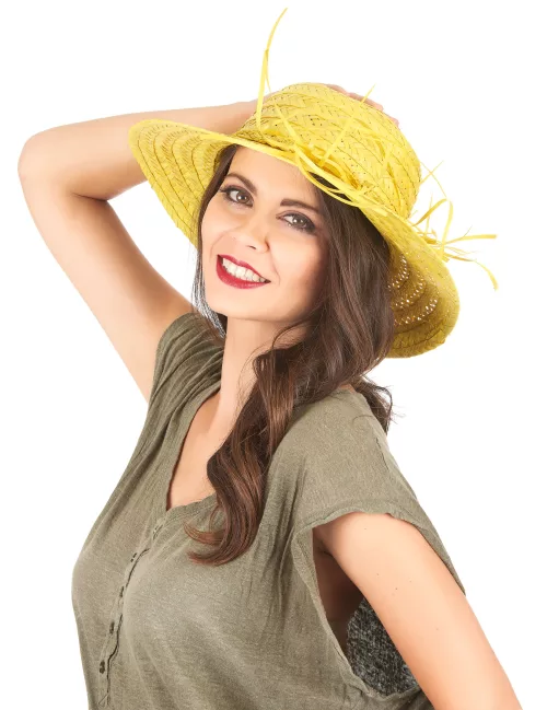 Photo du produit Chapeau de paille vintage jaune femme