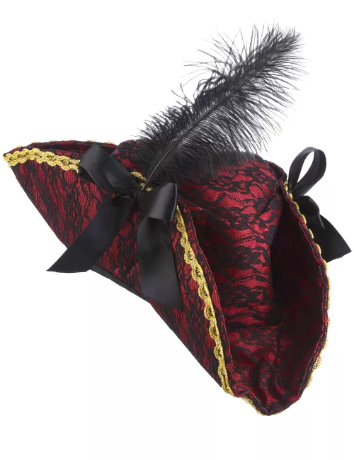 Photo du produit Chapeau de pirate rouge avec plume adulte