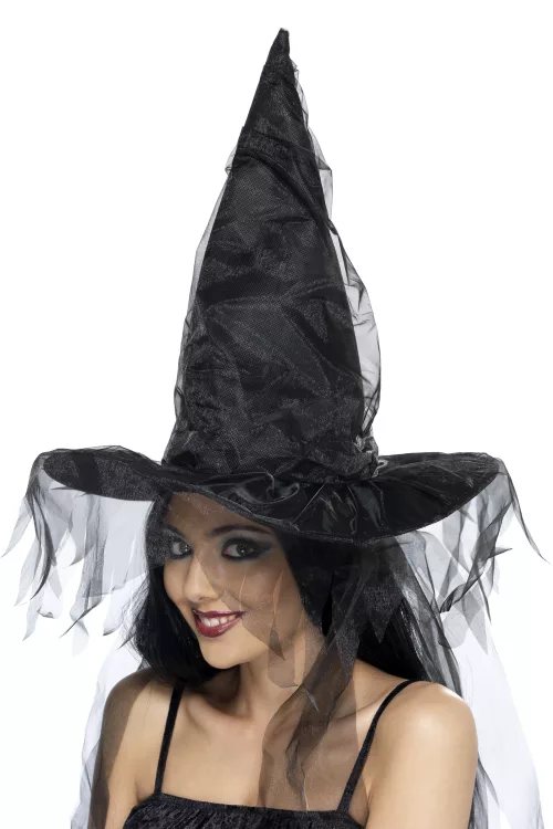 Photo du produit Chapeau sorcière noir à voilage femme