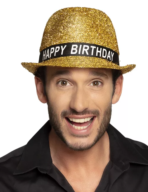 Photo du produit Chapeau happy birthday pailletté doré adulte