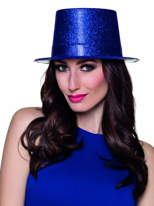 Photo du produit Chapeau haut de forme bleu royal à paillettes adulte
