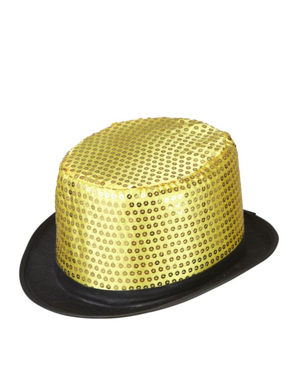 Photo du produit Chapeau haut de forme doré à sequins contour noir adulte