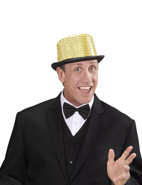 Photo du produit Chapeau haut de forme doré à sequins contour noir adulte