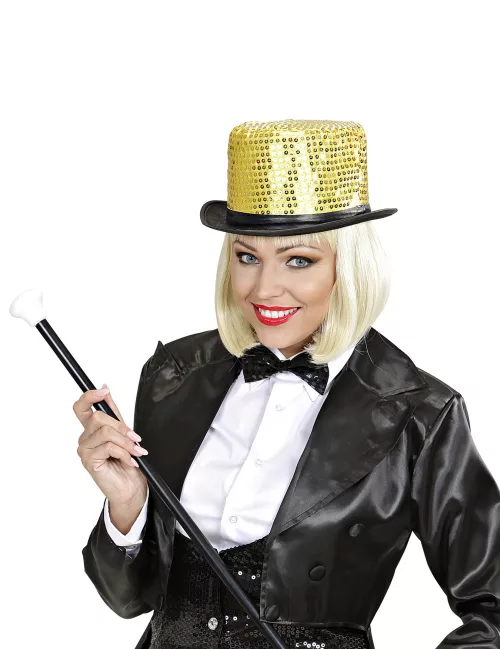 Photo du produit Chapeau haut de forme doré à sequins contour noir adulte