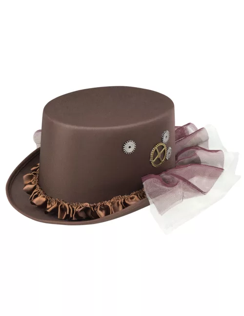 Photo du produit Chapeau haut de forme marron avec voiles Steampunk adulte