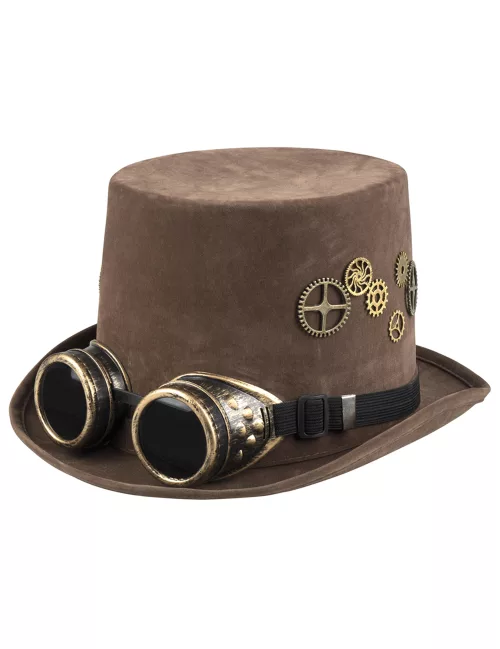 Photo du produit Chapeau haut de forme marron rouages lunettes Steampunk adulte