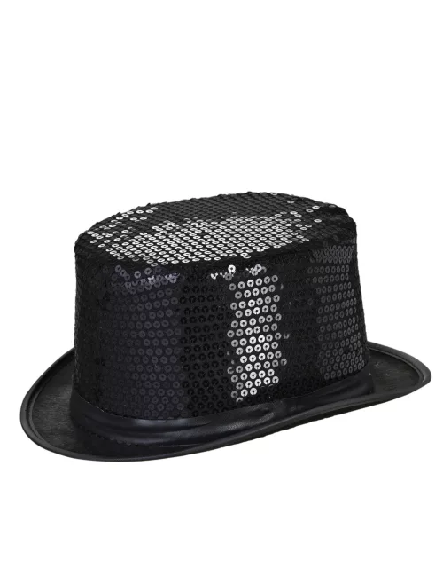 Photo du produit Chapeau haut de forme noir à sequins contour noir adulte