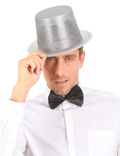 Photo du produit Chapeau haut de forme plastique pailleté argent adulte