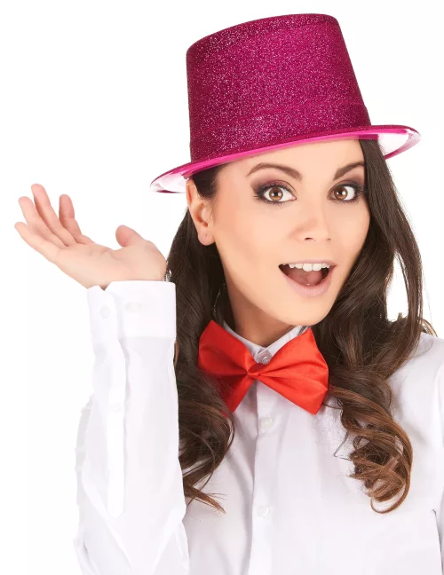 Photo du produit Chapeau haut de forme plastique pailleté fuschia adulte