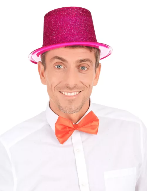 Photo du produit Chapeau haut de forme plastique pailleté fuschia adulte