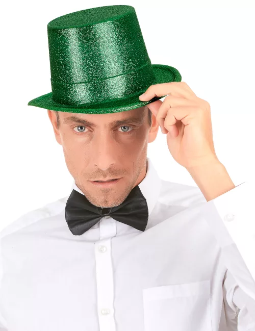 Photo du produit Chapeau haut de forme plastique pailleté vert adulte