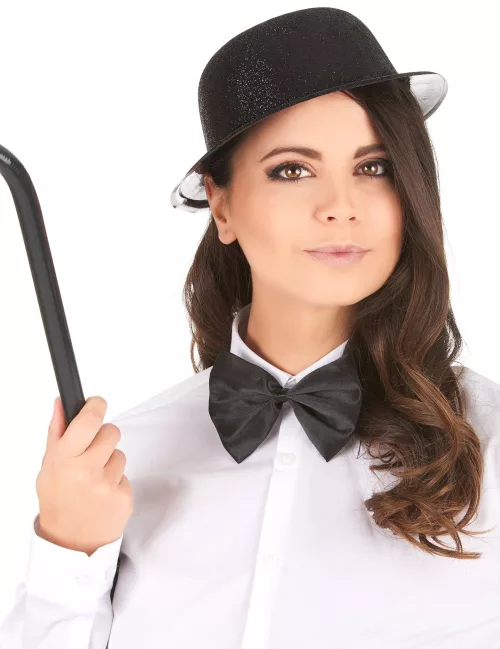 Photo du produit Chapeau melon plastique pailleté noir adulte