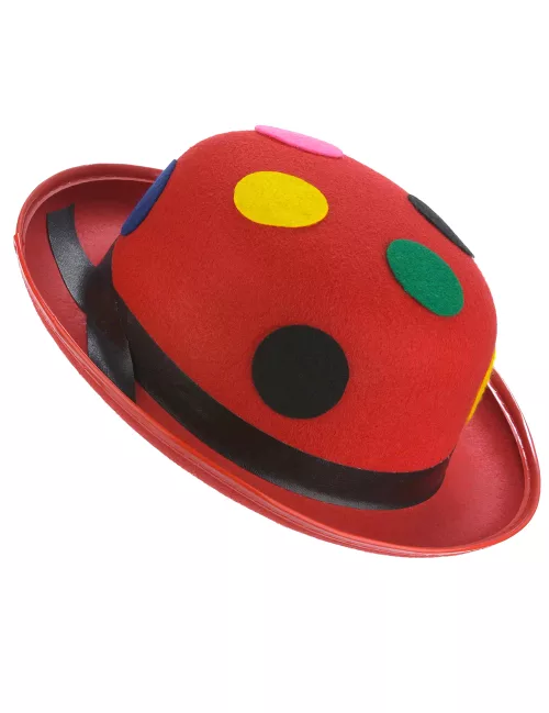 Photo du produit Chapeau melon rouge clown à pois adulte