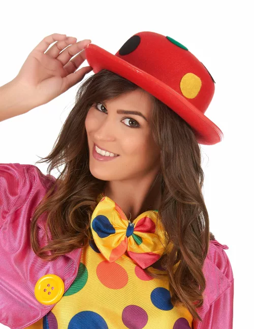 Photo du produit Chapeau melon rouge clown à pois adulte