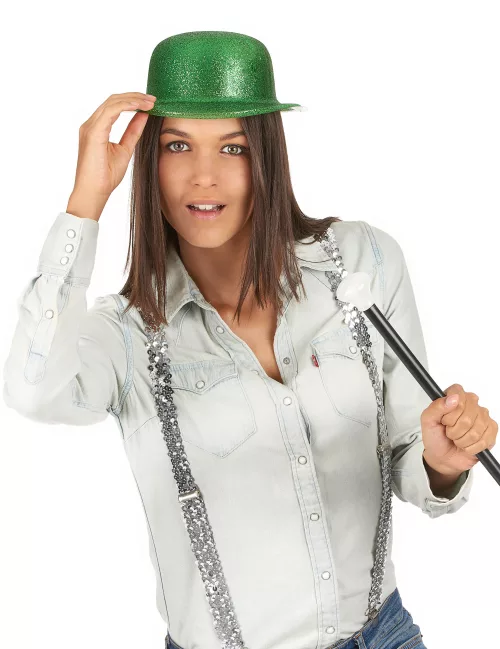 Photo du produit Chapeau melon vert pailleté adulte Saint Patrick