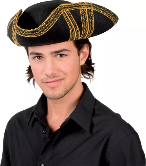 Photo du produit Chapeau de pirate noir à liseré or adulte