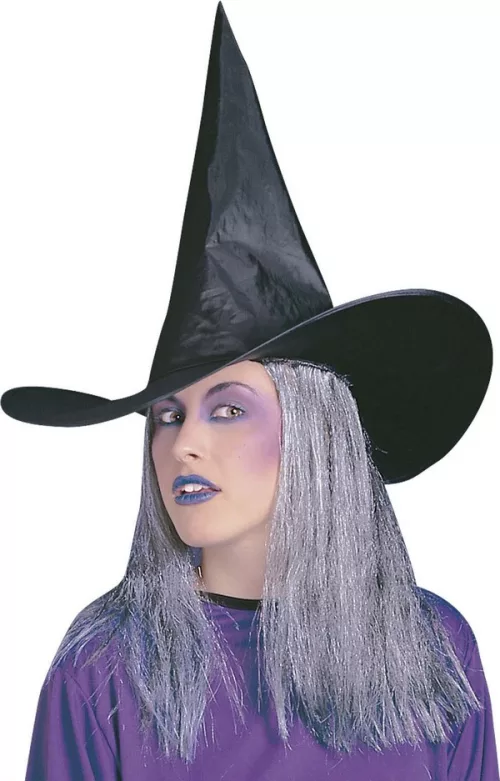 Photo du produit Chapeau sorcière noir avec cheveux gris adulte Halloween