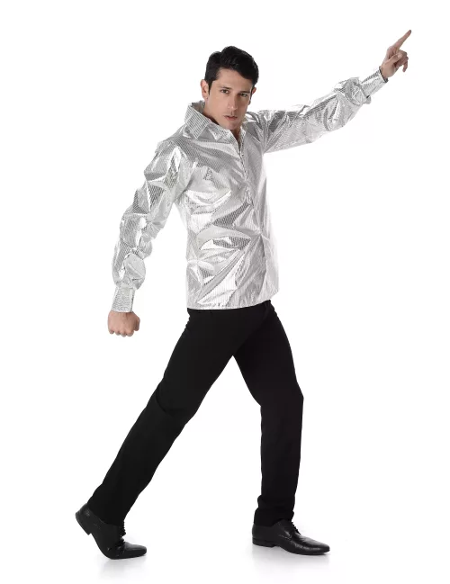 Photo du produit Chemise disco brillante argent homme