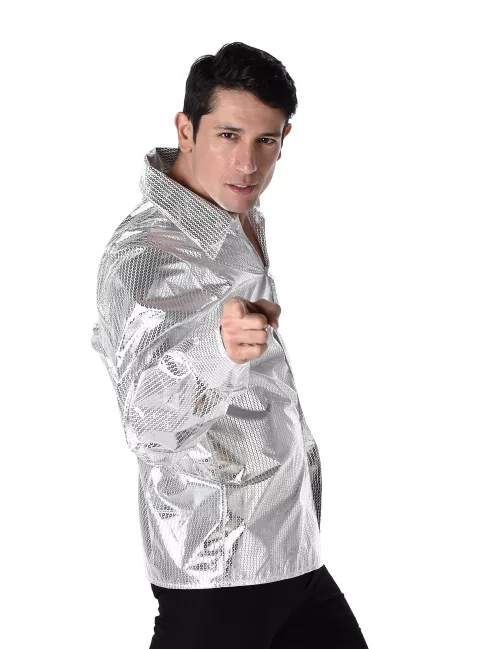 Photo du produit Chemise disco brillante argent homme