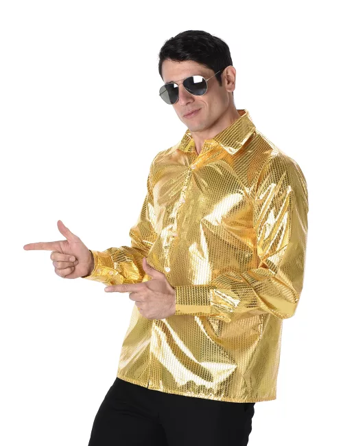 Photo du produit Chemise disco à sequins dorés homme