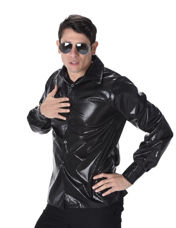 Photo du produit Chemise disco imprimés sequins noirs homme