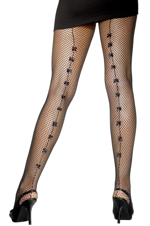 Photo du produit Collants résilles noirs avec ruban femme