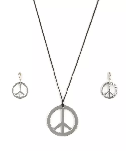 Photo du produit Collier et boucles d'oreilles hippie argenté plastique adulte