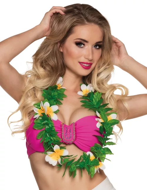 Photo du produit Collier fleurs blanc et vert adulte