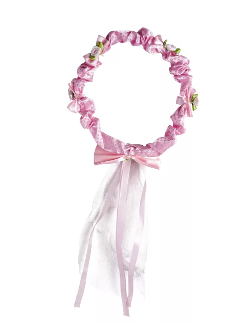 Photo du produit Couronne fleurs roses avec ruban fille