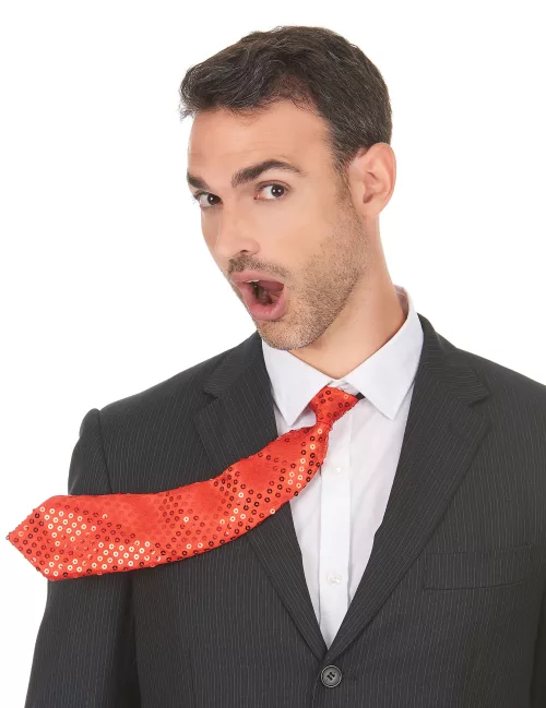 Photo du produit Cravate rouge à sequins adulte