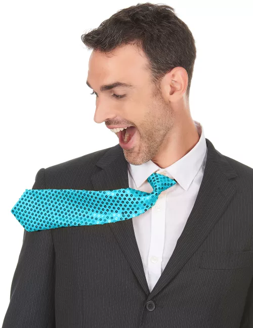 Photo du produit Cravate turquoise avec sequins adulte