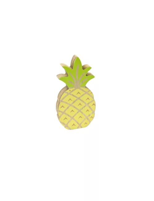 Photo du produit Décoration ananas en bois jaune et vert 12 cm