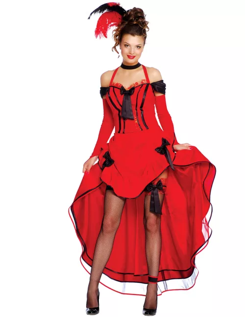 Photo du produit Déguisement cancan rouge avec noeuds noirs femme