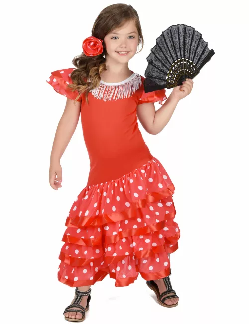 Photo du produit Déguisement Danseuse Flamenco Rouge à Pois Blanc Fille