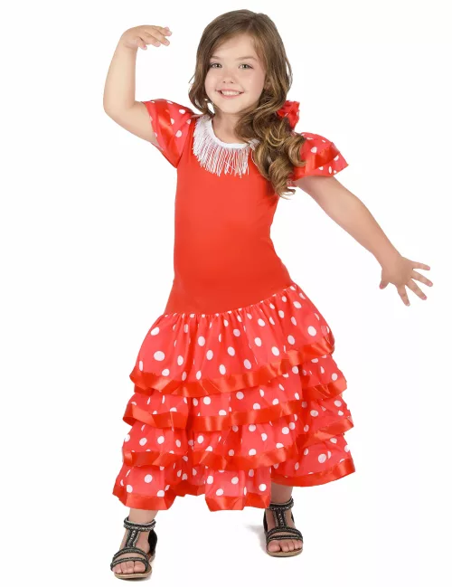 Photo du produit Déguisement Danseuse Flamenco Rouge à Pois Blanc Fille