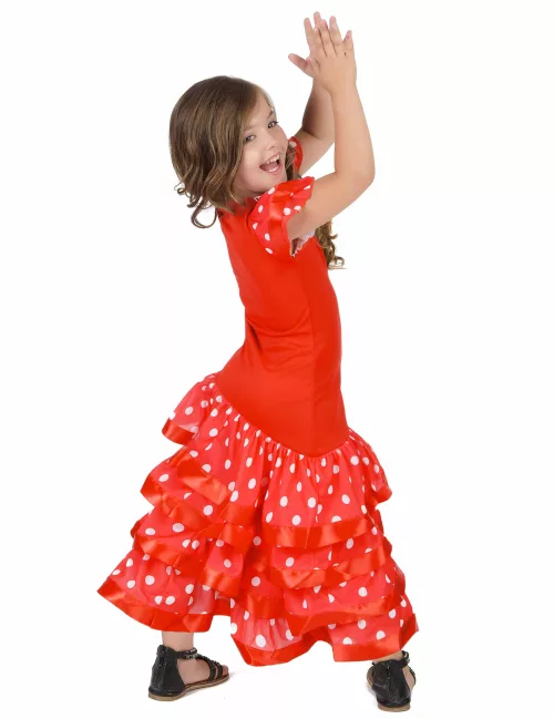 Photo du produit Déguisement Danseuse Flamenco Rouge à Pois Blanc Fille