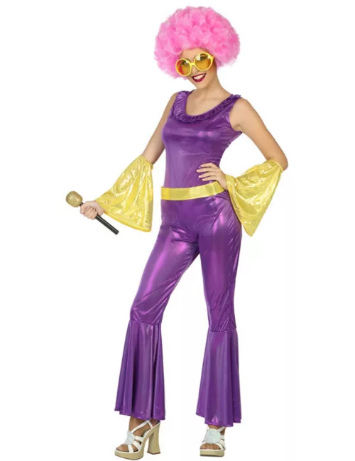 Photo du produit Déguisement disco holographique violet et or femme