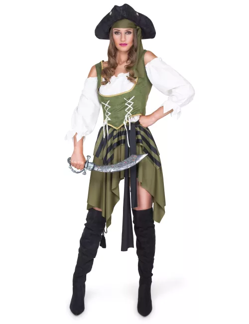 Photo du produit Déguisement Pirate flibustière vert femme