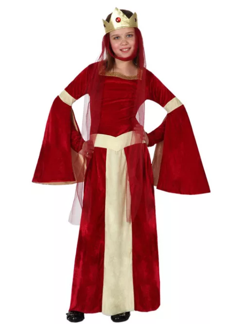 Photo du produit Déguisement reine médiévale rouge rose et or fille