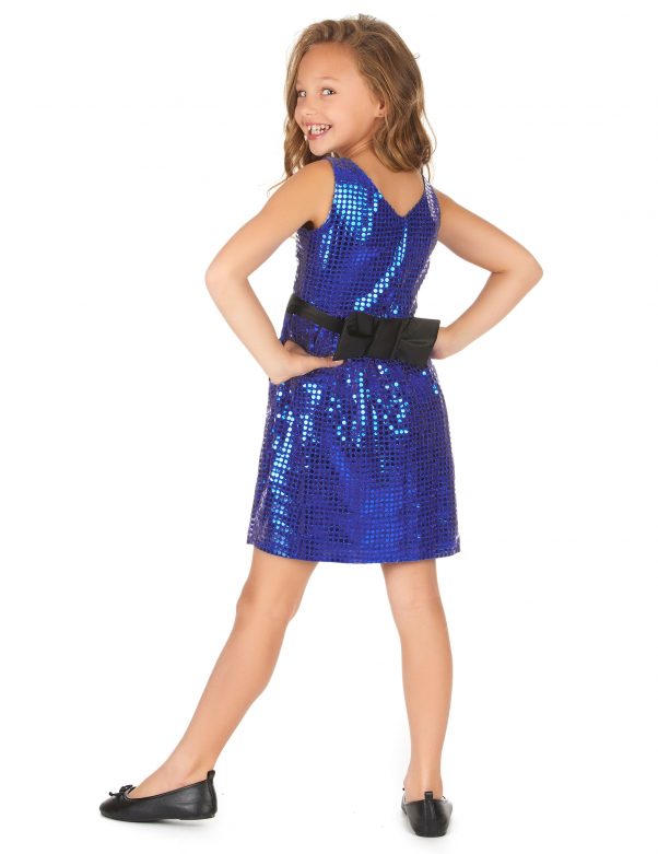 Photo du produit Déguisement robe disco bleue paillette avec gros noeud fille