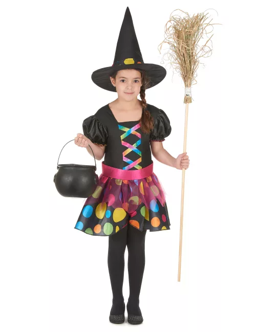 Photo du produit Déguisement sorcière à pois colorés fille