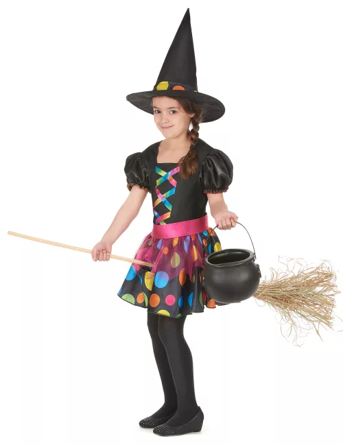 Photo du produit Déguisement sorcière à pois colorés fille