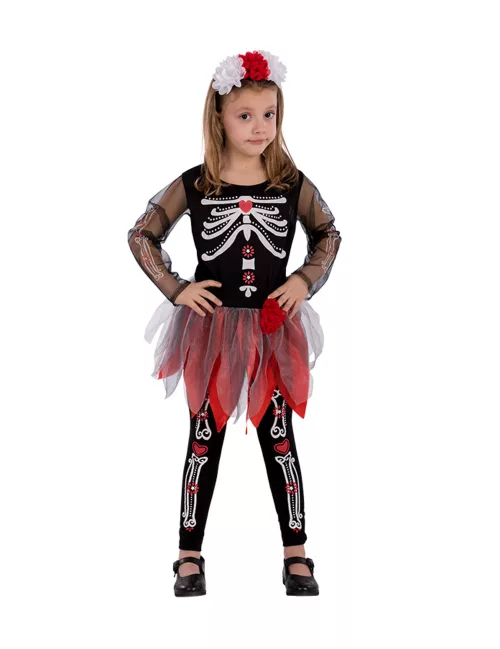 Photo du produit Déguisement squelette rouge et noir fille