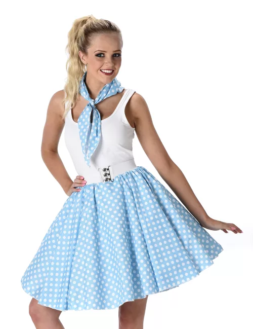 Photo du produit Déguisement années 50 bleu clair à pois femme