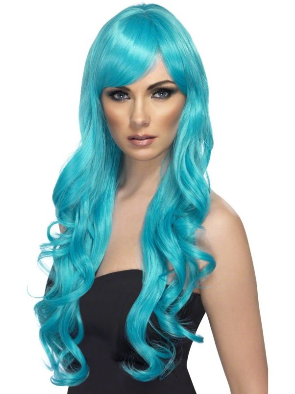 Photo du produit Perruque longue ondulée bleue turquoise femme