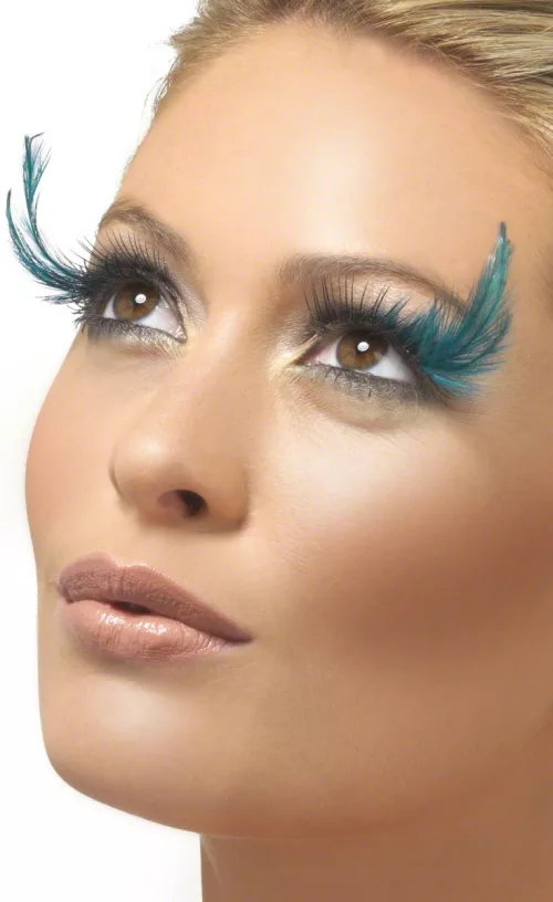 Photo du produit Faux cils noirs avec grandes plumes bleues adulte