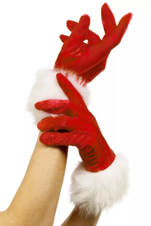 Photo du produit Gants rouge avec fourrure blanche mère Noël femme