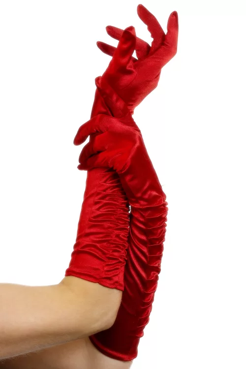 Photo du produit Gants mi-longs satinés rouges avec plis femme